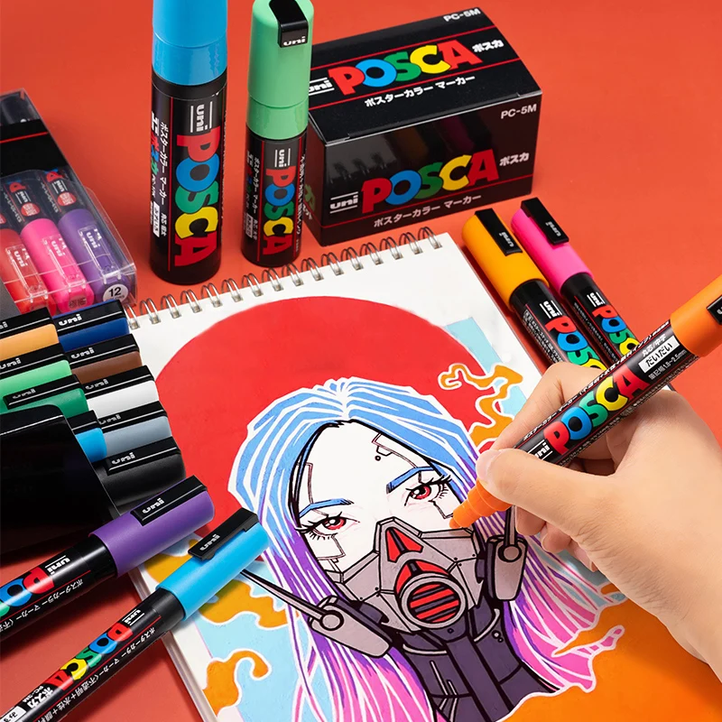 Uni 1pc Paint Markers Plumones Colores Posca PC-1M/3M/5M 예술용품 Mercaderes  Highlighter for School Stationery Acrylic Graffitti - AliExpress