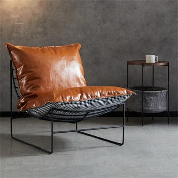 Nordic Wrought Iron Single Living Room Chairs Designer Balcony Back Sofa Chair Creative Bedroom Lazy Sofa Chairs Home Furniture 1