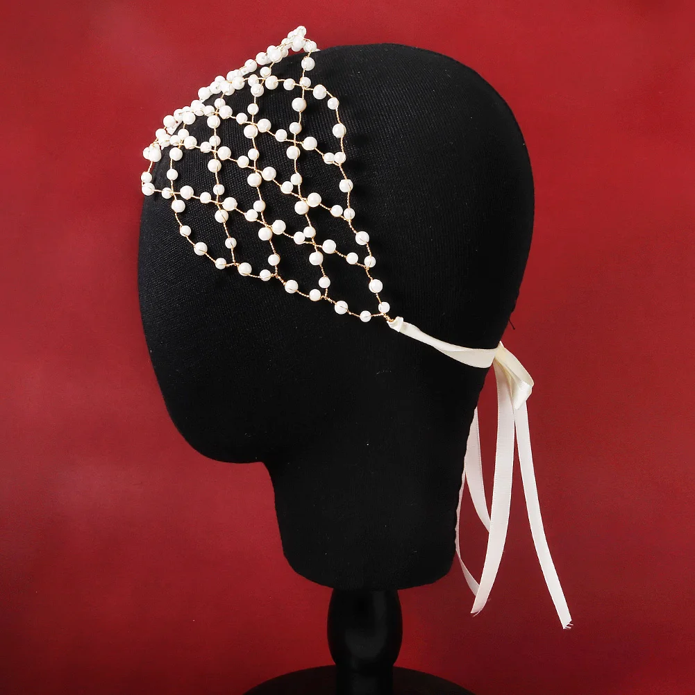 Fashion Pearl Hair Net Trendy Bride Wedding Hair Bands Sparkling Crystal Jewelry Crown Accessories For Women