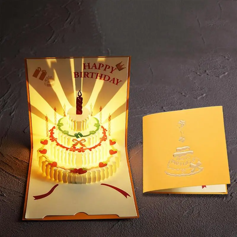 3D Happy Birthday Card Music Light Greeting Card with PopUp Birthday Cake Colourful Happy Cards