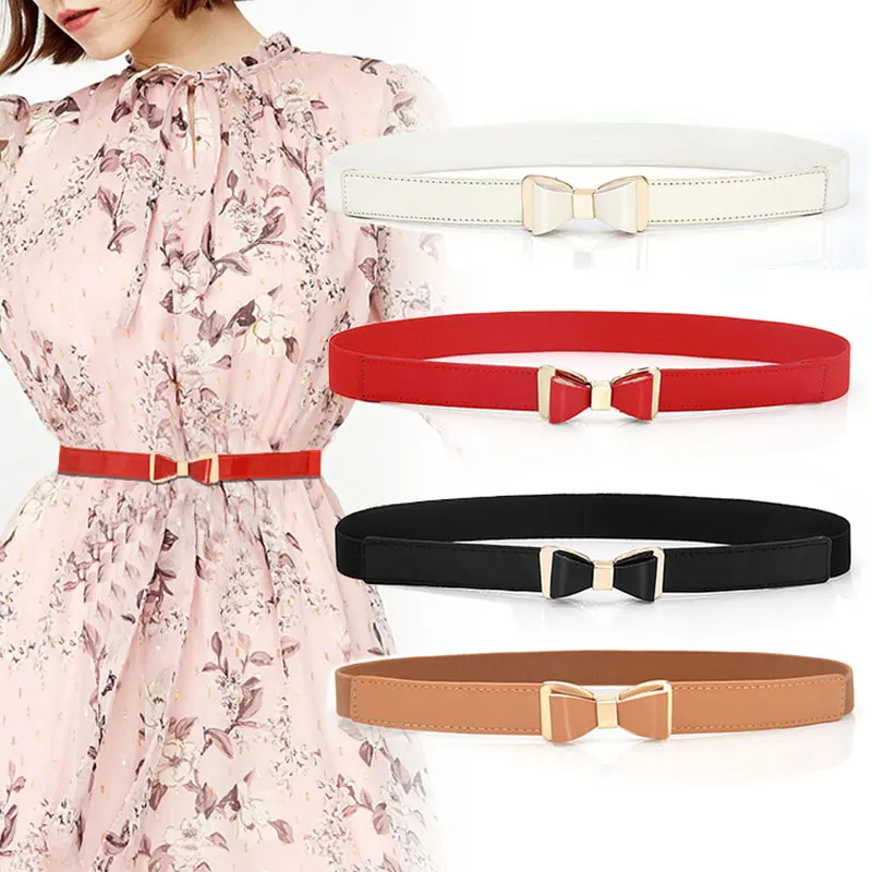 

New Women Ladies Elastic Bow Wide/Thin Stretch Wrap Buckle Waistband Waist Belt Band Ladies Fashion Leaf Belt Solid