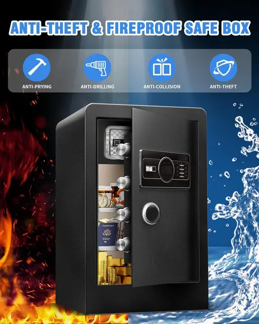 [True to Size] 8.1 Cub Extra Large Home Safe Box Fireproof Waterproof with Anti-theft Smart Alert Fire Proof Safe for Document B 4