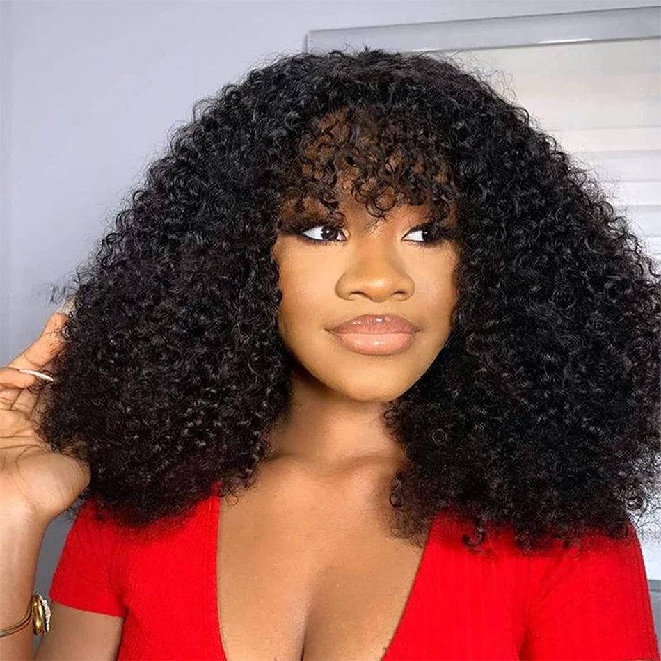 

DreamDiana 10A Remy Indian Hair Bob Curly 13X4 Lace Frontal Wigs With Bangs 250 Density Guleless Afro Kinky Curly Front Lace Wig