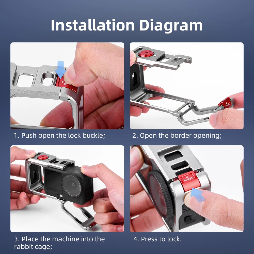 Flymile Metallkäfig für DJI Osmo Action 6, Schutzhülle, Schnellverschluss, Schutzrahmen, Gehäuse aus Aluminiumlegierung, Kamerazubehör – Detail 13