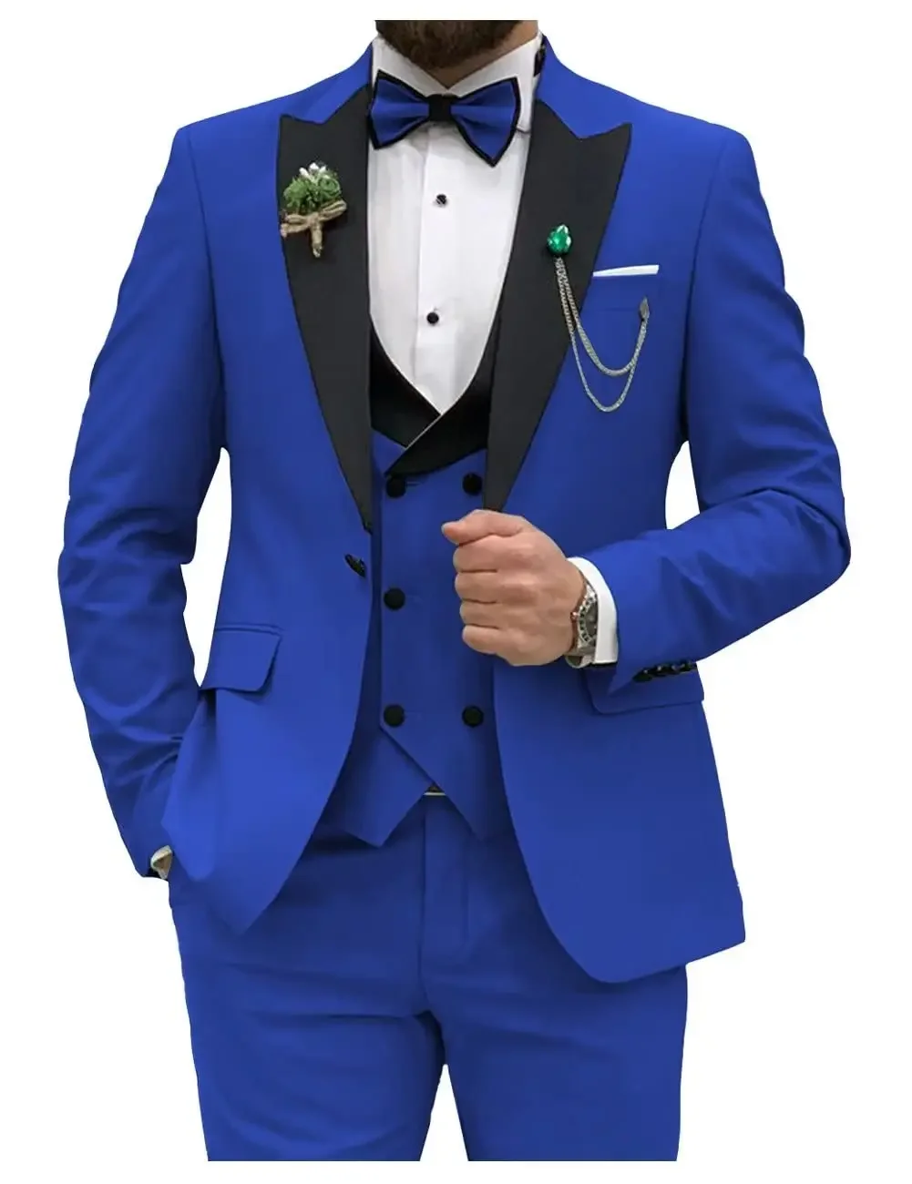 Mens Suit Royal blue Men Suits Slim Fit 3 Piece Double Breasted Suit Men Wedding Prom Party Business(Blazer+Vest+Pants)
