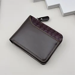 Elegant Personalized Faux Leather Men's Wallet with Embossed Top, Smooth Black Finish, and Secure Zip Closure (Brown)