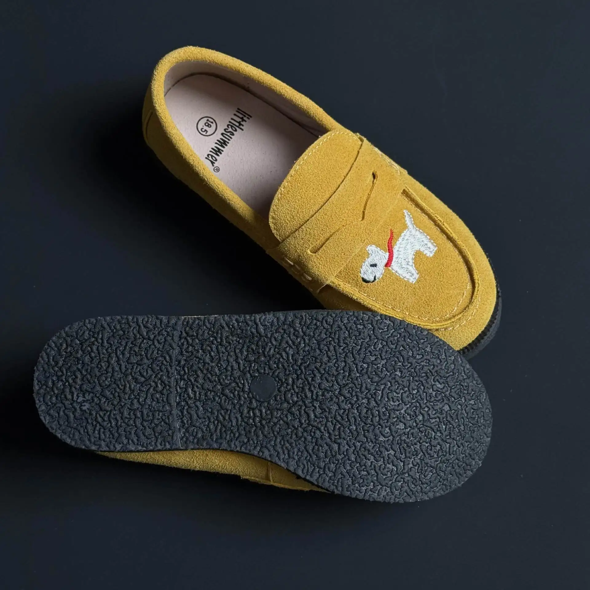 Genuine Leather Girls Leather Shoes Fashion Embroidery Puppy Cowhide Children's Loafers Spring Kids Boys School Shoes