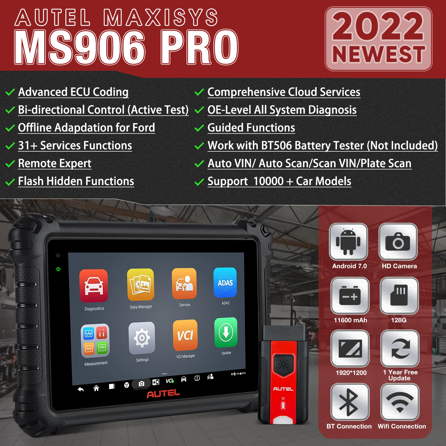 Autel MaxiSYS MS906 Pro-TS OBD2 Wi-Fi Diagnostic Scanner and TPMS