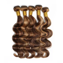 Body Wave Highlight P4/27 Human Hair Bundles 60Gram 10 to 22 Inch Pre-colored Brown Blonde Peruvian Hair Extensions 1/3/5/7Pcs