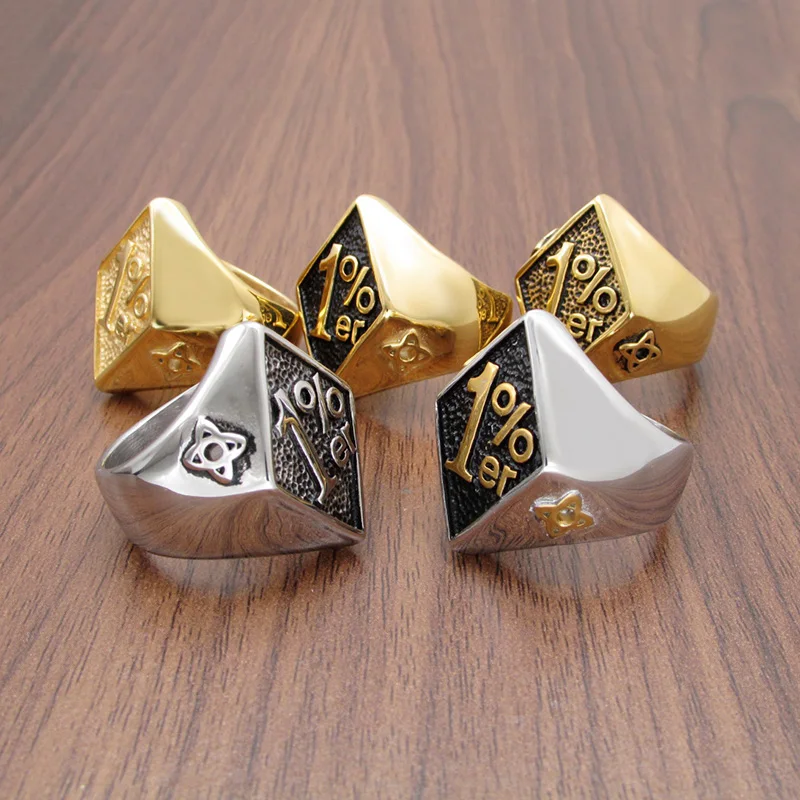 Free Shipping Gothic 316L Stainless Steel Silver Color Black 1% er Biker Ring Men's Letter Biker Rings 5