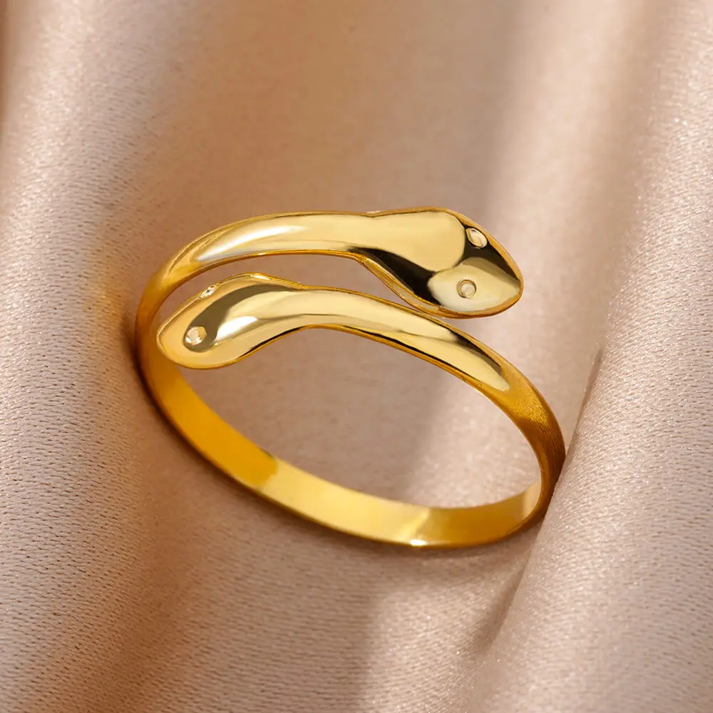 Stainless Steel Snake Rings For Women Men Gold Color Open Adjustable Zircon Ring Vintage Gothic Aesthetic Jewelry anillos mujer - Image 6