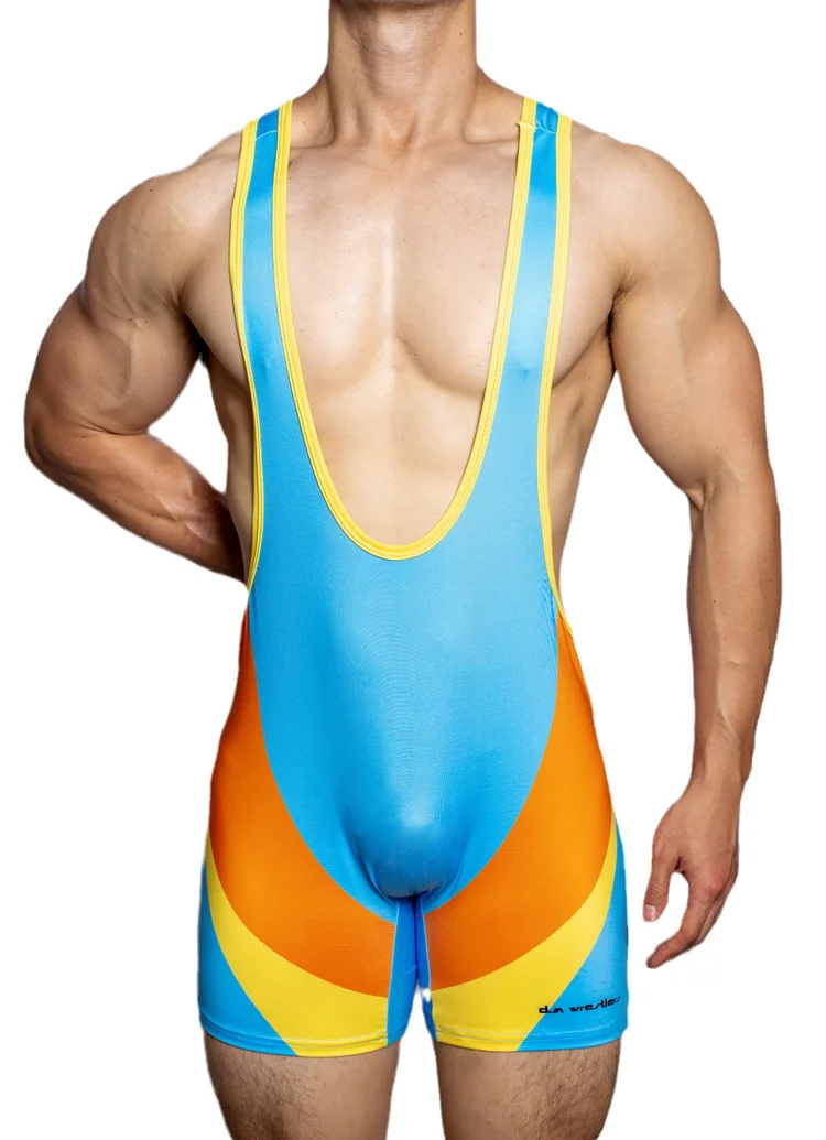 Men Jumpsuits Men's Jumpsuit Printed Colorblocking Sexy Thin Polyester Fashion Boxer Shorts Sports Riding Wrestling Muscle