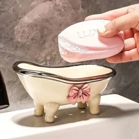 1Pc Cute Plastic Bathroom Soap Dish - Bowknot Design Soap Holder with Creative Drainage - Bathroom Accessories Tray 1