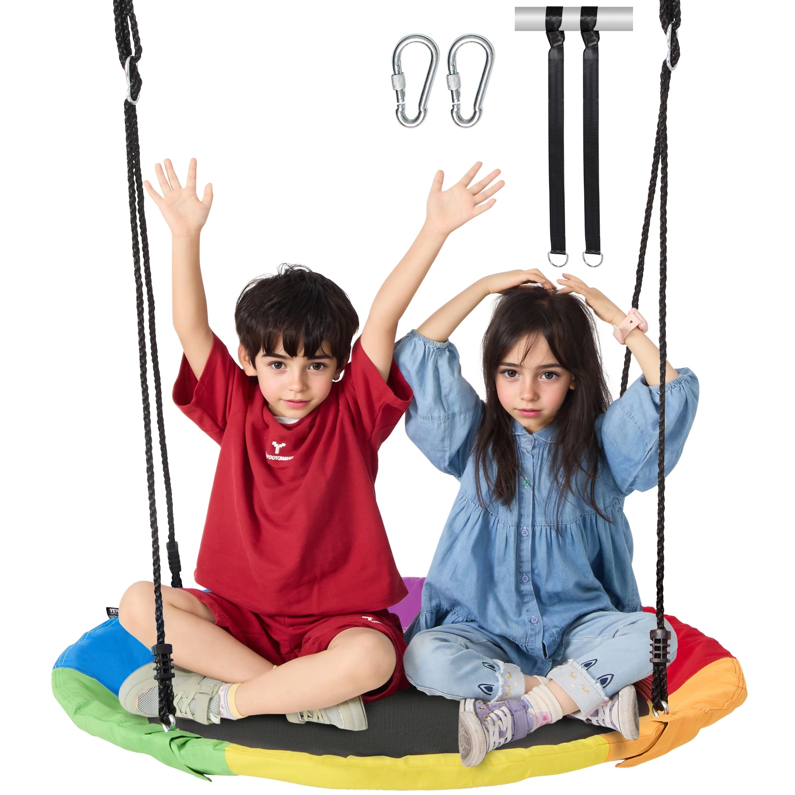 SucceBuy Tree Swing Saucer Swing 750lbs Swing Seat 2 Tree Hanging Straps Adjustable Multi-Strand Ropes Round Swing Kids Outdoor 1