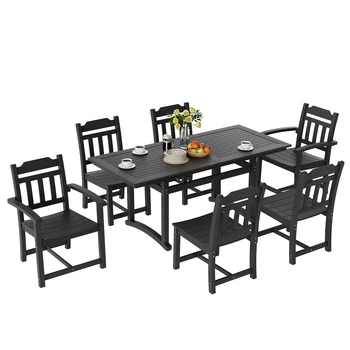 VEVOR Set da pranzo da patio da 7 pezzi, set da tavolo e sedie per mobili rettangolari da esterno, set da tavolo per mobili da giardino per tutte le stagioni 1