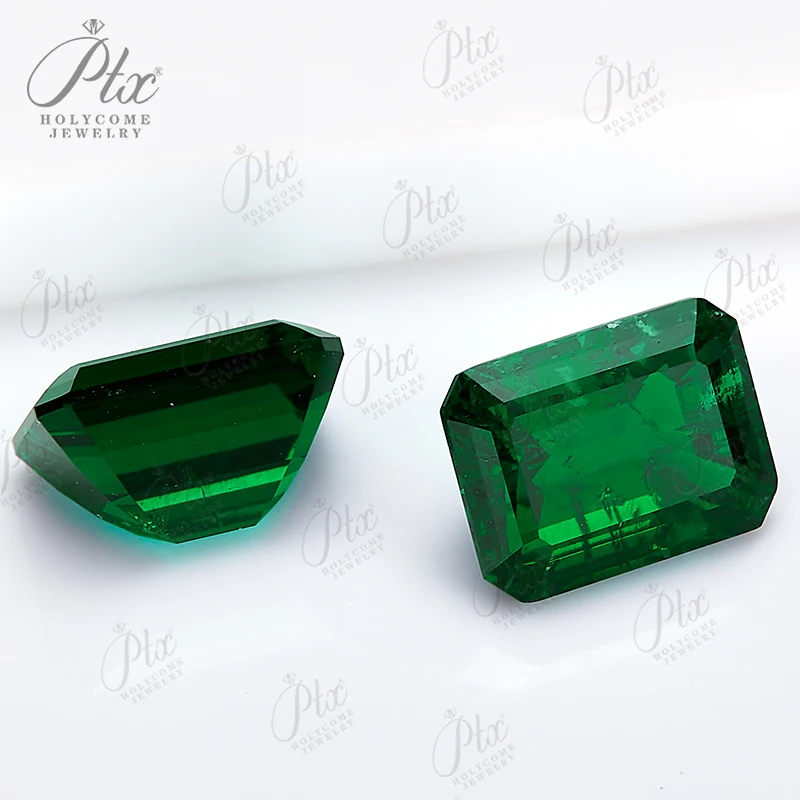 Emerald Cut Lab-Grown Zambian Emeralds Hydrothermal Hand-Crafted Internal Cracks Inclusions AGL Certificate Beads