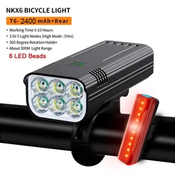 Ultra-Bright USB Rechargeable Bike Light Set with 10000mAh Battery & LED Headlight (2400mAh with Rear)