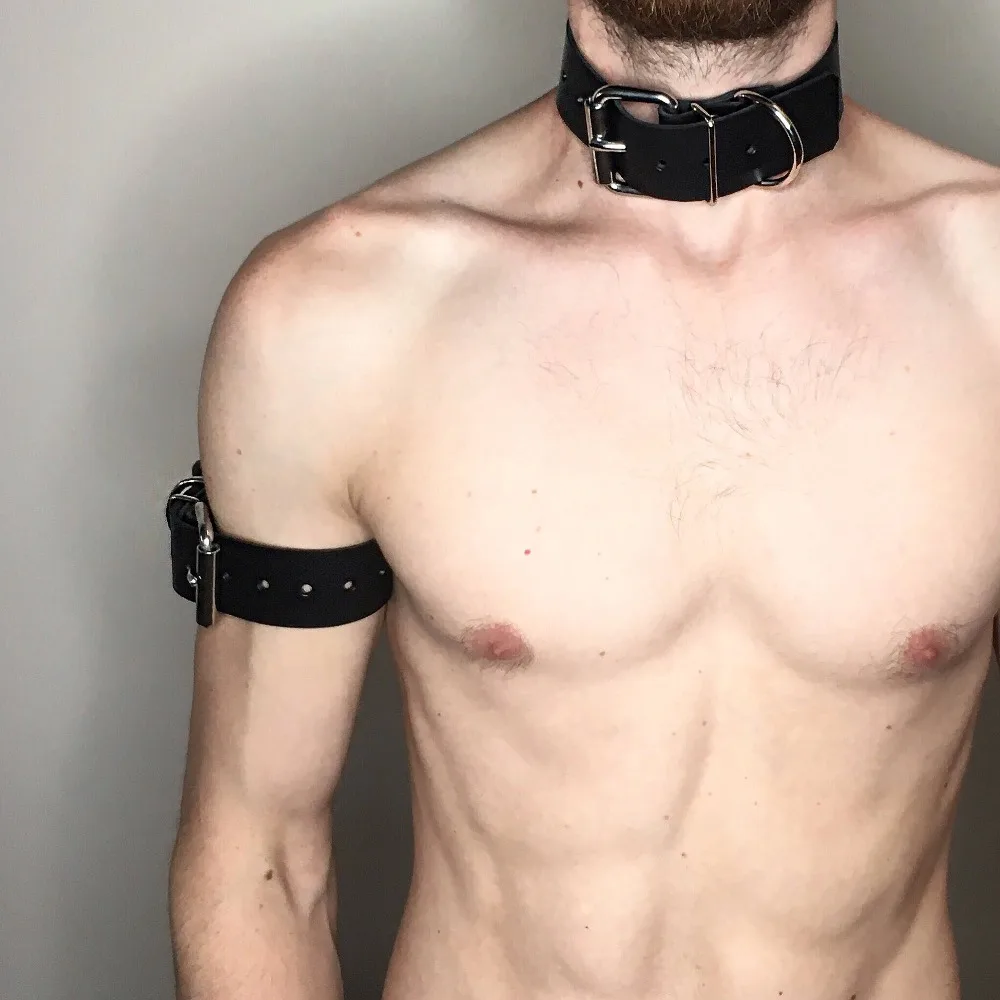 Goth Bdsm Neck Bondage PU Leather Harness leather chest harness Sexy Men Gay Bdsm Belt Erotic Costume Collar Fetish Wear Club Party Sex Accessories