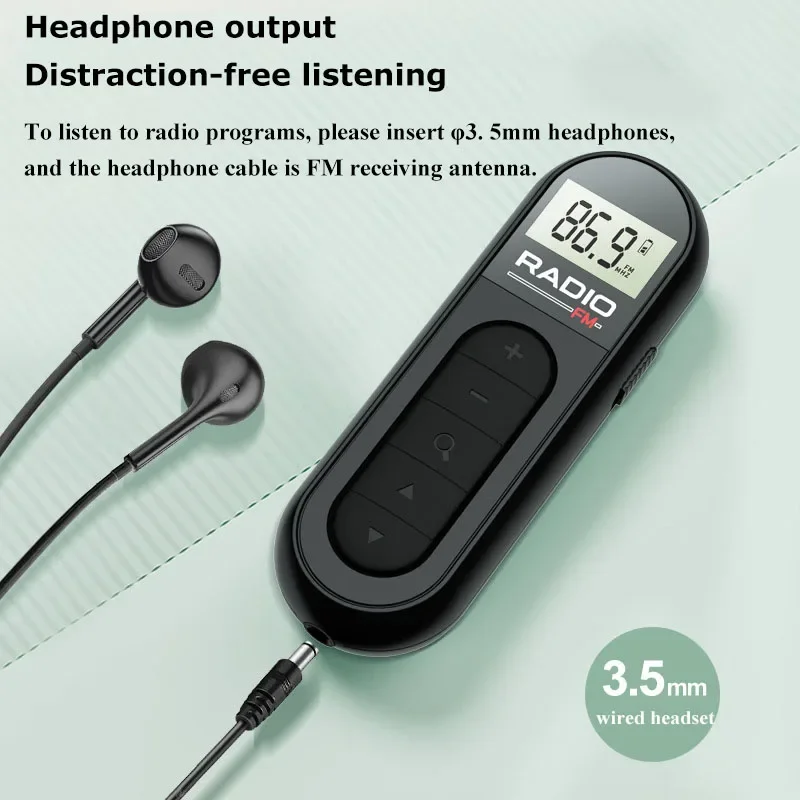미니 포켓 FM 라디오 76-108MHZ LCD 디스플레이 휴대용 워크맨 스포츠 클립 라디오 수신기 유선 헤드폰 지원 Type-c 충전