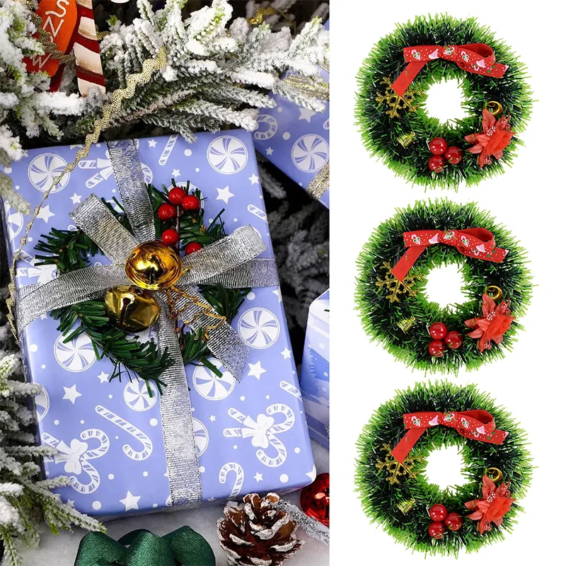 

1pc 12cm Mini Christmas Wreath Christmas Tree Home Decoration Red Berries Wreath Pendant Xmas New Year Gift Packaging Decor Noel