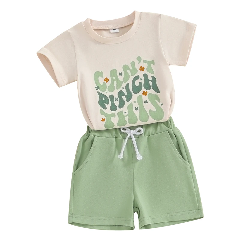 

St Patricks Day Baby Girl Boy Outfit Toddler Kids Luck Clover Tee Shirt Top Green Shorts Set Summer Clothes