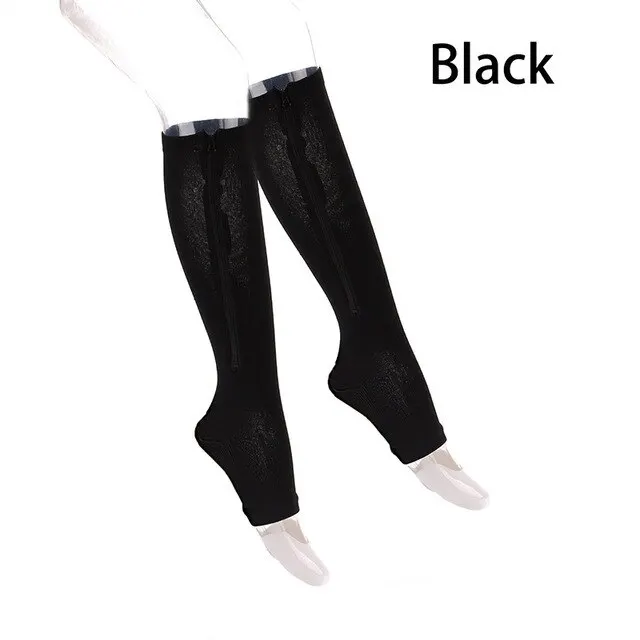 Calcetines de compresión para hombre y mujer, medias hasta la rodilla con cremallera, punta abierta, finas, antifatiga, elásticas, Unisex