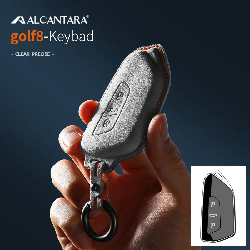 

Alcantara High-quality Car Key Cover Shell For Volkswagen Golf 8 ID3/ID4/ID6 Teramont Viloran Lamando Talagon Protection Key Bag