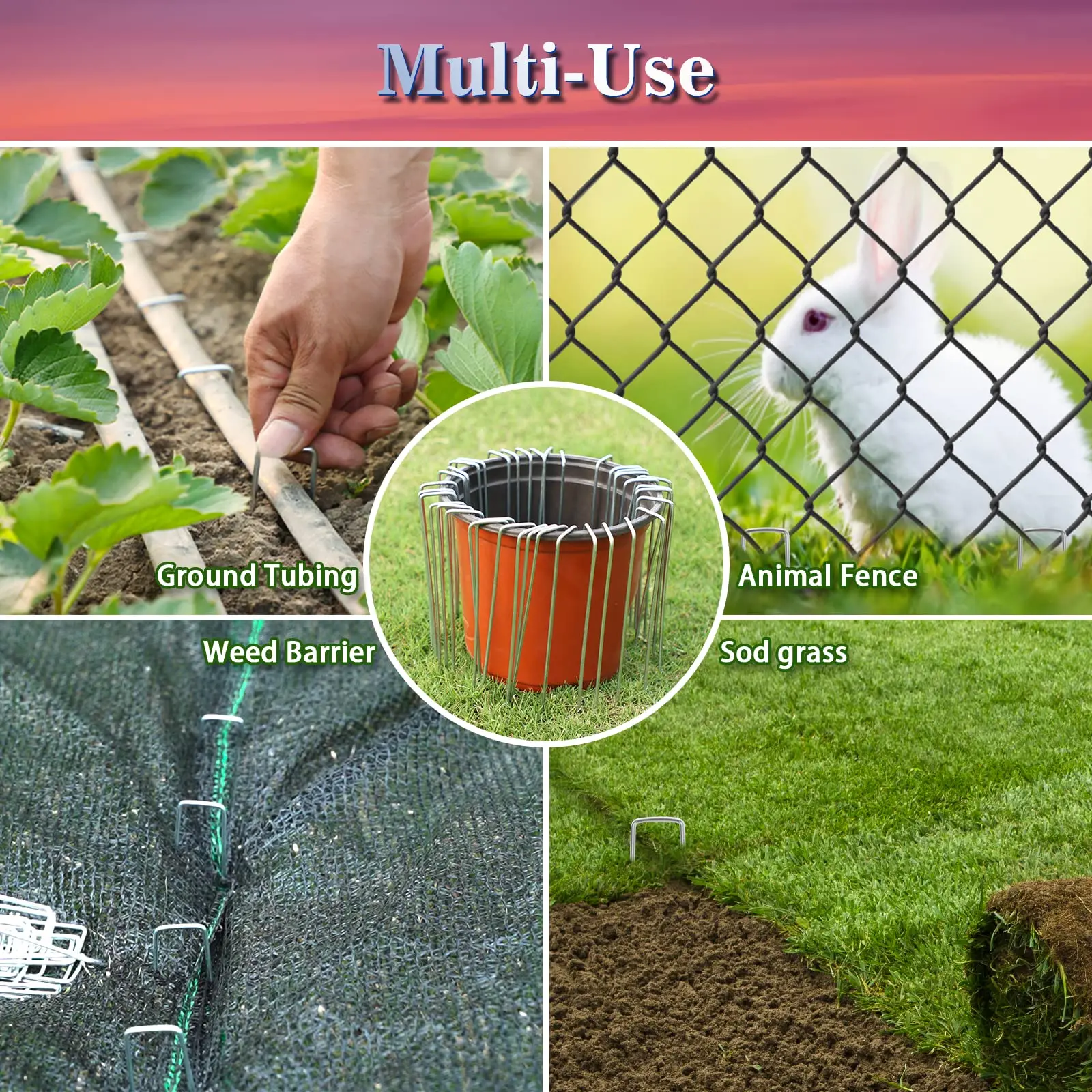 50Pcs Garden Stakes Staples + 50Pcs Gaskets, 4 And 6 Inch Lawn Landscape Staples 11 Gauge U Shaped Galvanized Landscape Pins 6