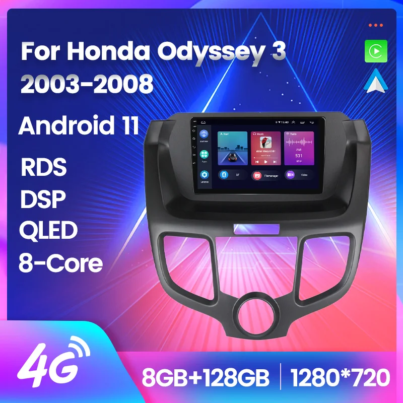 

Android 11 8G+128G Car Radio Auto Audio Stereo For Honda Odyssey 3 2003-2008 8-core GPS Navigation Carplay+Auto WiFi+4G DSP QLED