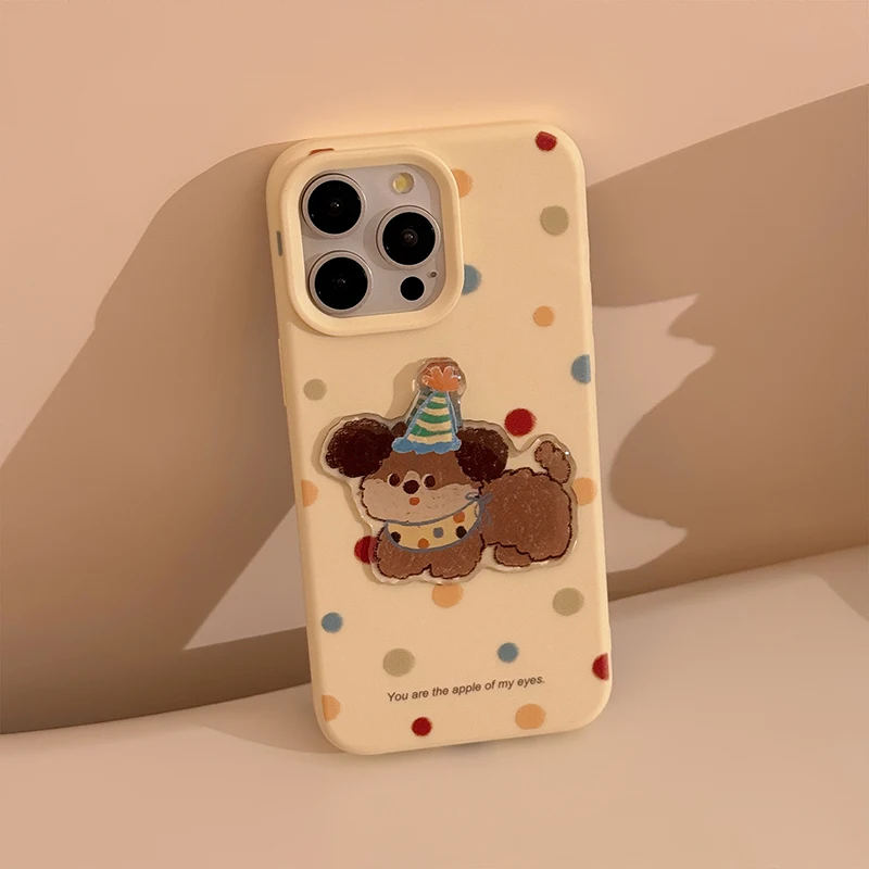 Cartoon Cute Puppy Polka Dot Pattern Case For iPhone 16 Pro Max 15 13 14 12 16 Plus Soft Silicone TPU Phone Back Cover