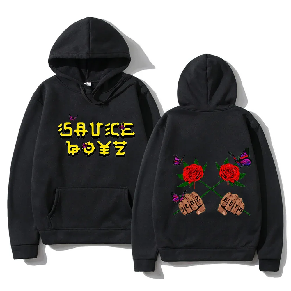 Eladio Carrion Sauce Boyz Monarca Hoodies Rose Graphic Sweatshirt Fashion Manga Anime Clothes Men/women Casual Fleece Streetwear