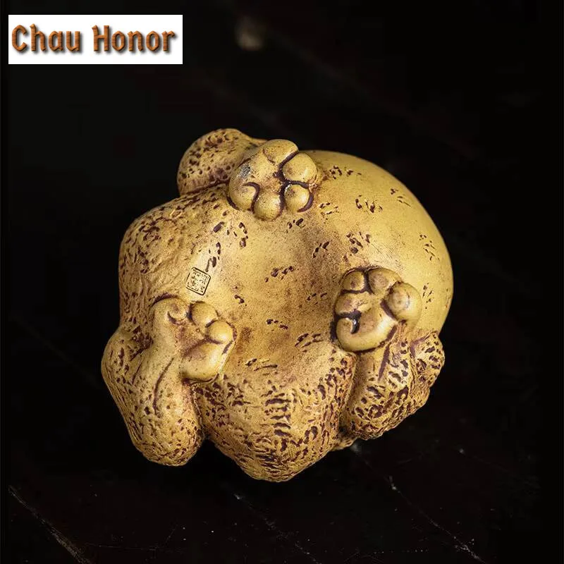 Creativity Lucky Golden Toad Statue Ornaments Chinese Yixing Purple Clay Tea Pet Handmade Tea Set Decors Tea Ceremony Collection