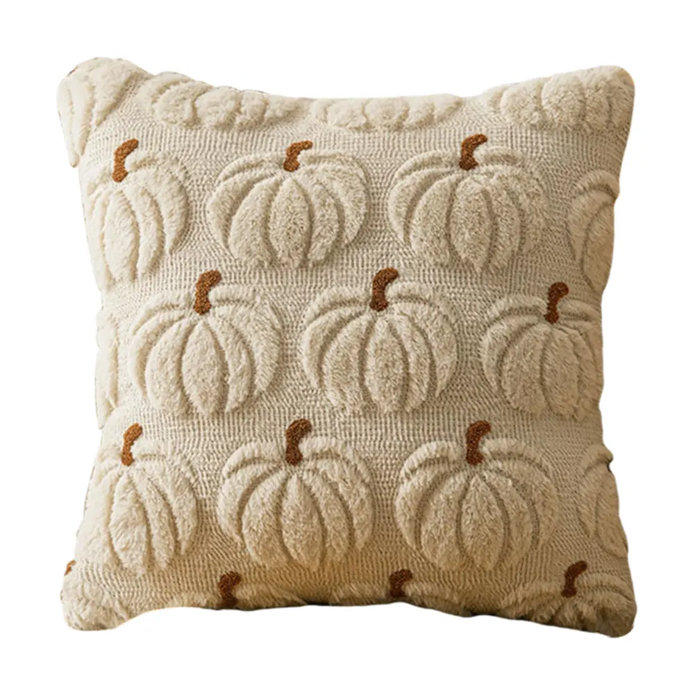 Pumpkin Fall Throw Pillow Covers Embroidery Fluffy Plush Accent Pillow Cases Plush Pillow Case Halloween Farmhouse Home Decor