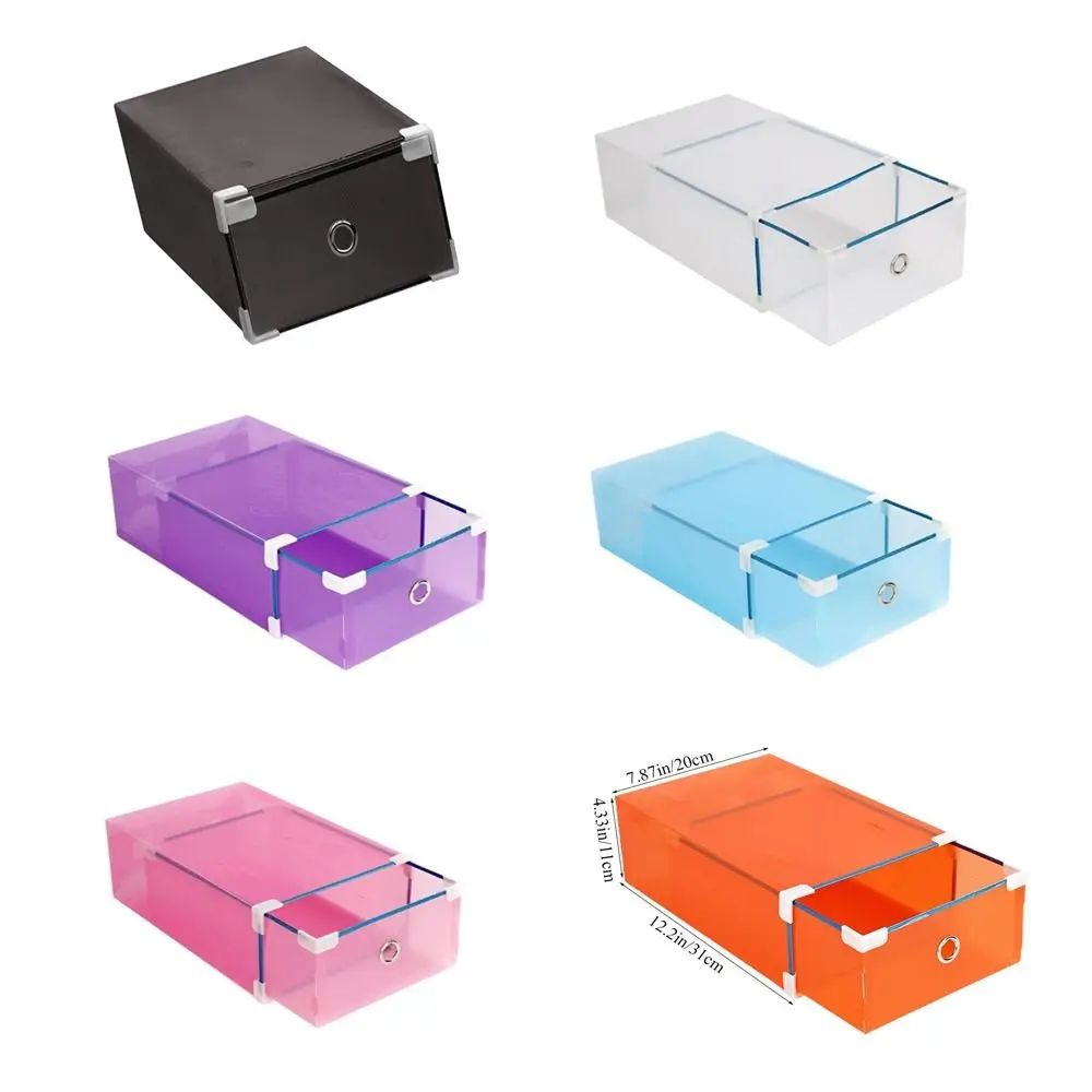 Multifunctional Shoes Organizer Transparent Plastic Stackable Shoe Boxes Dust-proof Pull Ring Case Office Foldable Clear Drawer