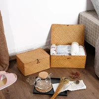 Handmade Seagrass Woven Storage Box Seaweed Storage Finishing Basket with Lid Sundry Bath Cosmetic Towel Container mx01161829 2
