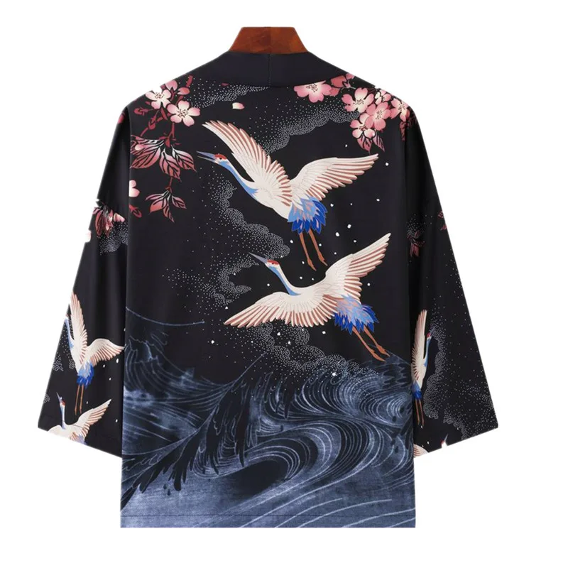 Japanese Kimono Japanese Kimono Cardigan Japanese Kimono Shirt Japanese Kimono Cardigan Yukata Samurai Man Women Crane Print Shirt Beach Haori Harajuku Obi Chinese Style Asian Streetwear 5XL