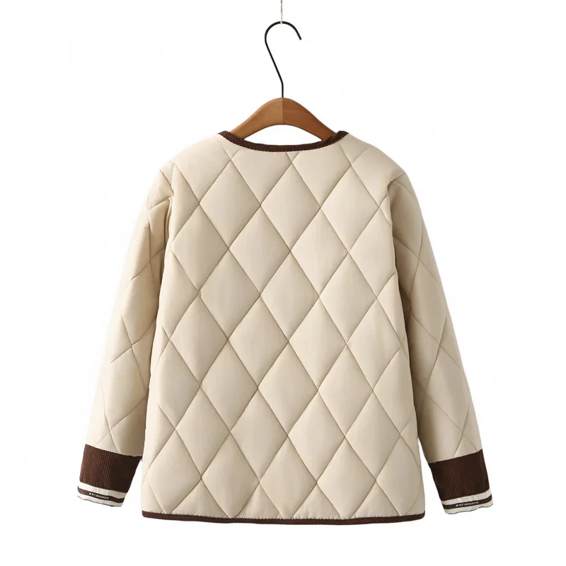 Plus Size Women Parka Autumn/Winter New Fashion Block Color Loose Argyle Padded Coat 2429