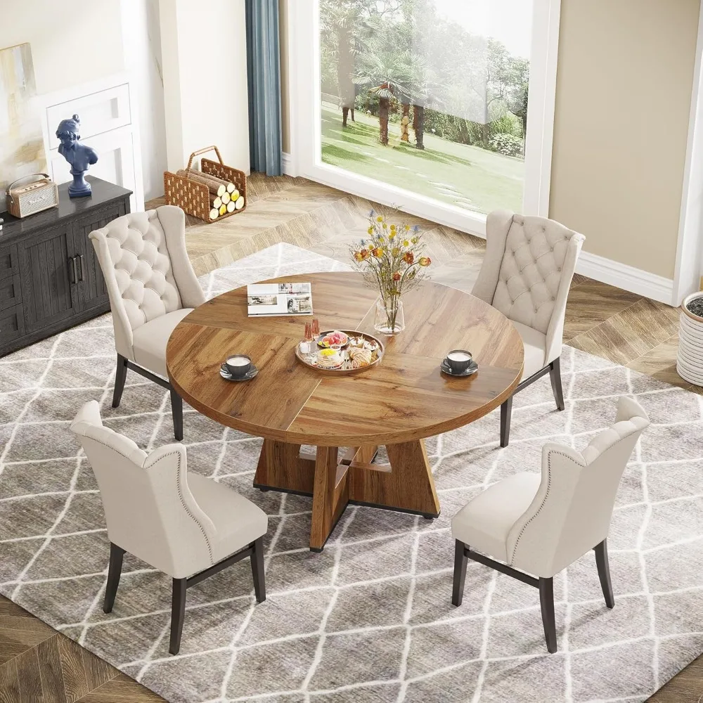 Farmhouse Dining Table, 47 Inch Round Dinner Table for 4, Rustic Round Dining Room Table for Home Dining Room Living Room 5