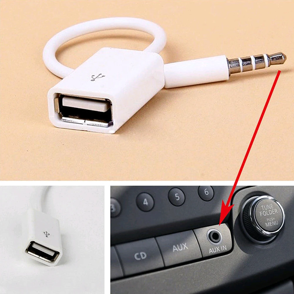 1Pc Car Universal 3.5mm Male AUX Audio Plug Jack To USB 2.0 Female Converter Cable Car MP3 White Mini Portable Car Accessories white 3 5mm male aux audio plug jack to usb 2 0 female converter cable headphone cable cord car mp3