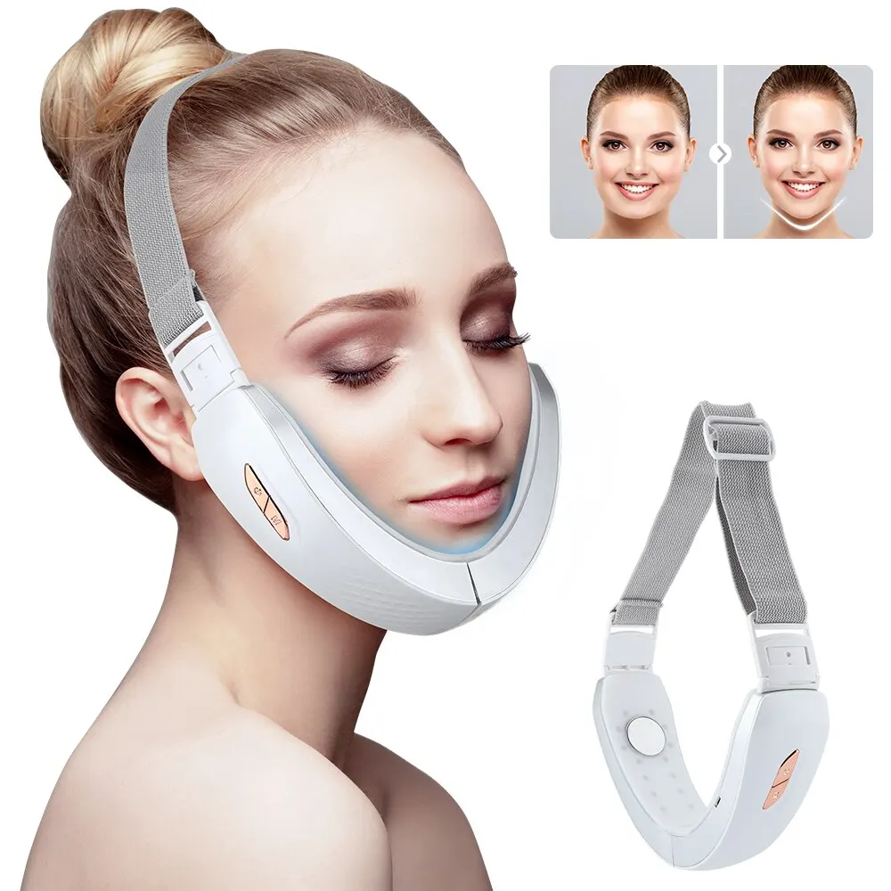 Chin V-Line Up Face Lifting Belt Led Photon Therapy Face Slimming Vibration Massager V Face Slimming Device Double Chin Reducer