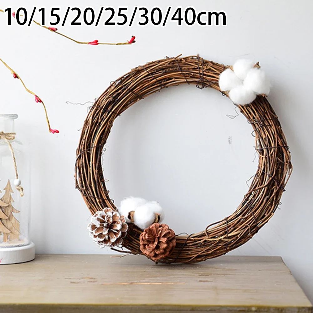 Guirnalda de flores navideñas con forma de anillo de ratán artificial para hacer coronas de bricolaje para colgar en la pared del hogar, puerta, decoración navideña