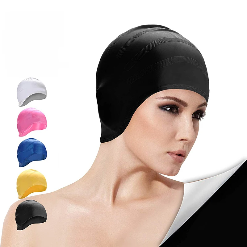 Adults High Elastic Swimming Caps Men Women Waterproof Swimming Pool Cap Protect Ears Long Hair Large Silicone Diving Swim Hat 6