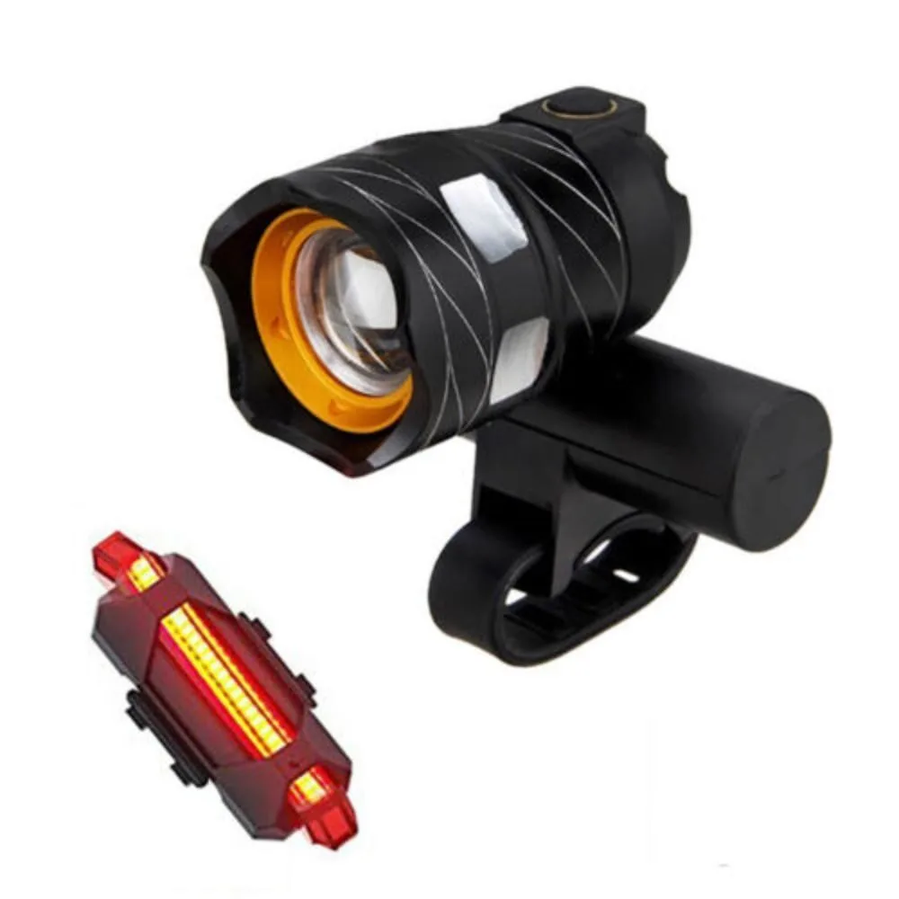 

USB Rechargeable T6 LED Bike Lights MTB Bike Adjustable Zoom Bicycle Headlight 360-Degree Rotatable Rear&Front Lights