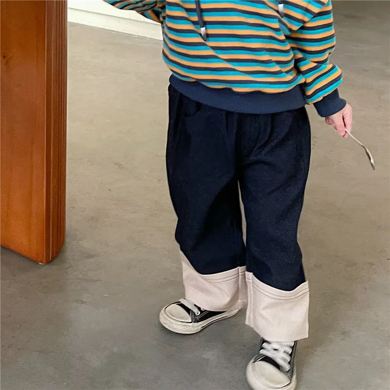 

Spring Children's Patchwork Pants New Korean Version For Boys And Girls Color Matching Loose Cotton Pants For Baby Kids Trousers