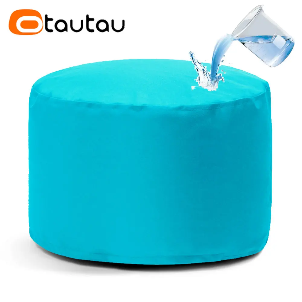 OTAUTAU Outdoor Waterproof Pouf Ottoman with Filler Garden Camp Beach Bean Bag Chair Footrest Stool Corner Seat Footstool JD013