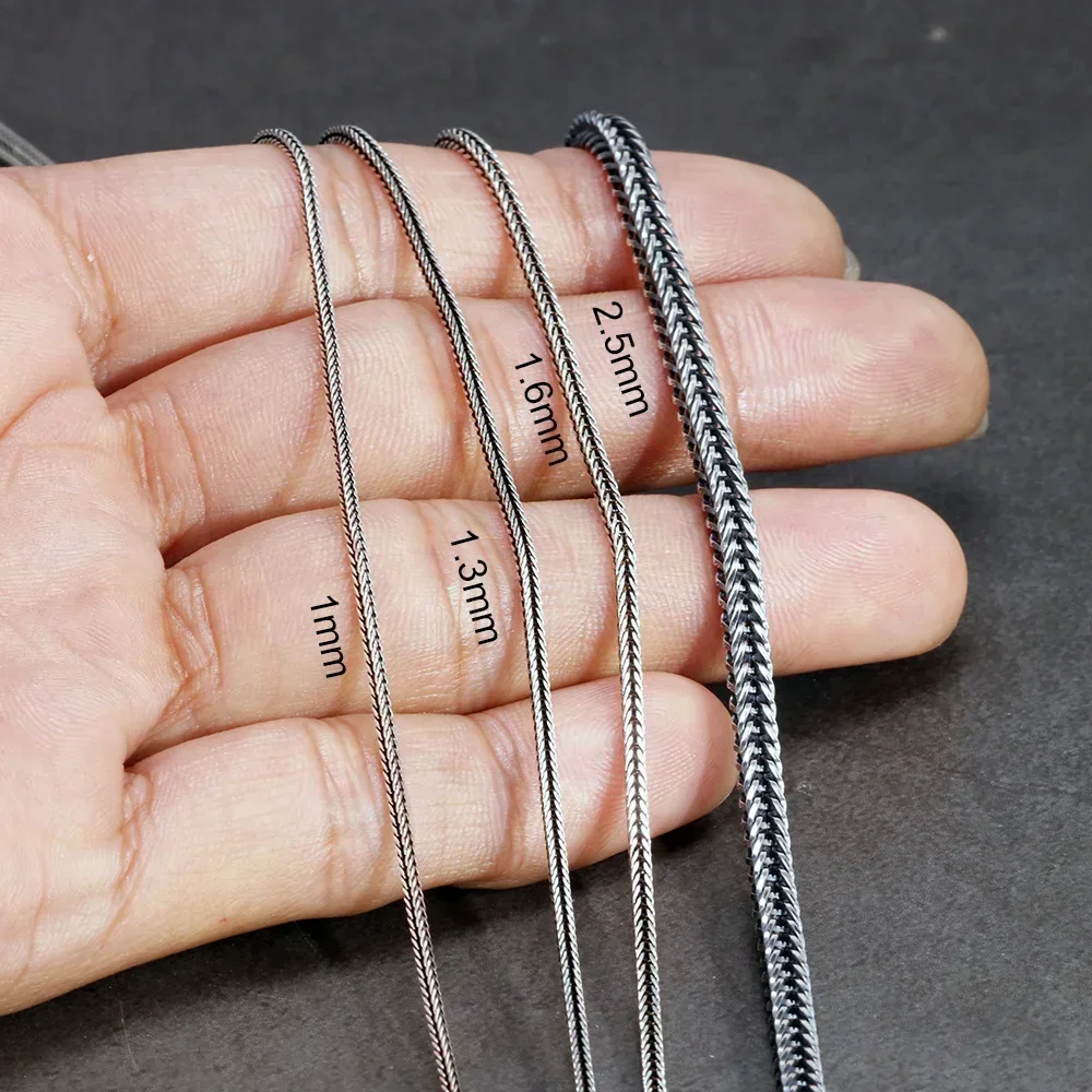 Silver Necklace 925 Sterling Silver Necklace Chain Women And Men Vintage Foxtail 1.6mm Retro Solid Thai Silver Italy Fine Jewelry