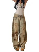 American High Street Aalyptic Sle Dyed Jeans Women's plus Size Dir Sexy Girl Vintage Waed Floor-Length Pants - Image 5