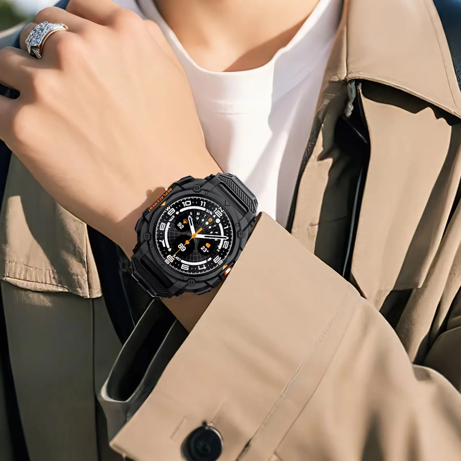 Enhanced Protective Cover Case with Strap for Smartwatches - One-Piece TPU Hollow Design Bracelet