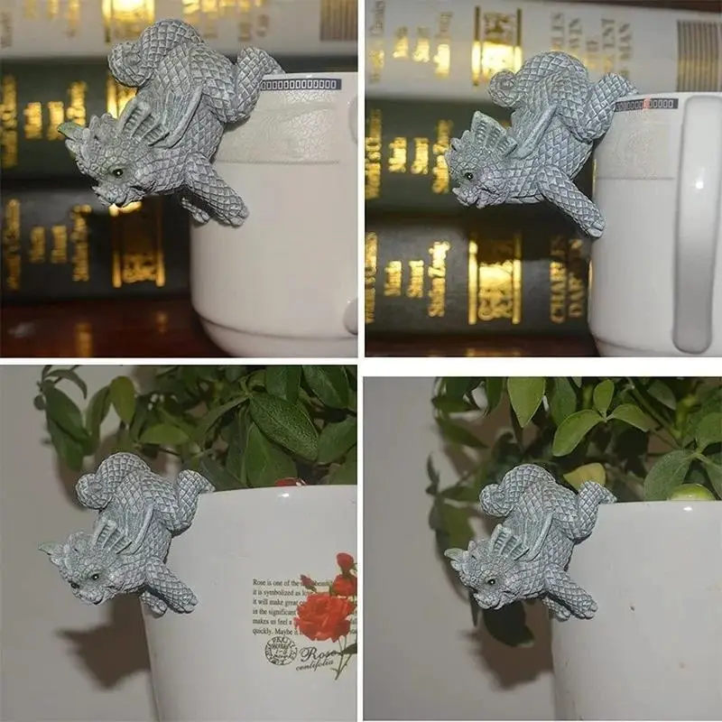 Cute Dragon Outdoor Statue Flower Pot Decoration Hanging On The Pot Garden Sculpture Resin Crafts Home Ornament Accessories