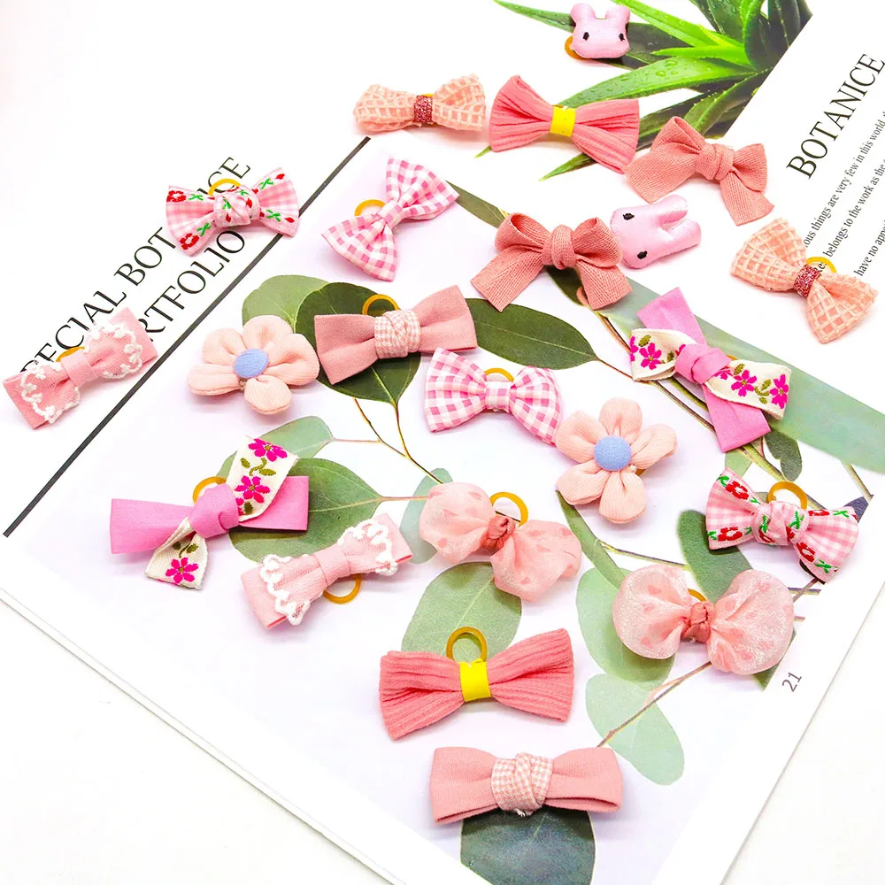 10pcs 핑크 스타일 개 Bowknot 고무 밴드와 작은 개 머리 활 고양이 개 머리 장식 애완 동물 미용 액세서리